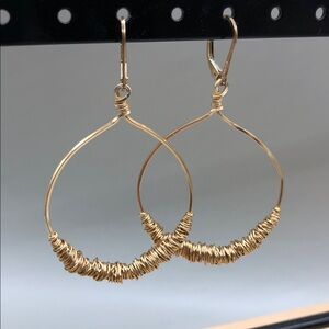 14k GF gold filled wire wrap dangle drop earrings artisan designer makers mark.